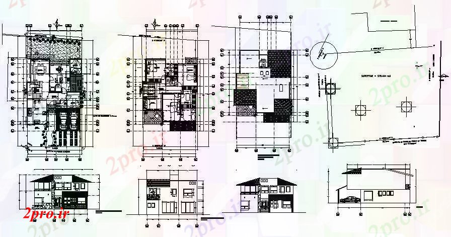 دانلود نقشه مسکونی  ، ویلایی ، آپارتمان  طرحی معماری خانه های مسکونی با نما و بخش  (کد88058)