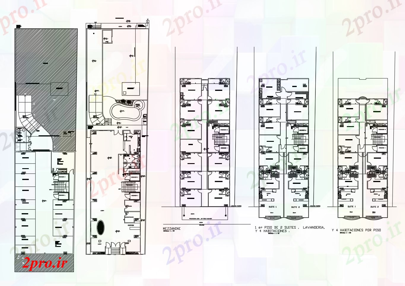 دانلود نقشه هتل - رستوران - اقامتگاه طرحی هتل با ابعاد جزئیات 11 در 32 متر (کد88062)