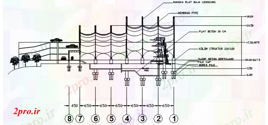 دانلود نقشه هتل - رستوران - اقامتگاه رستوران نما مقطعی 54 در 57 متر (کد88085)