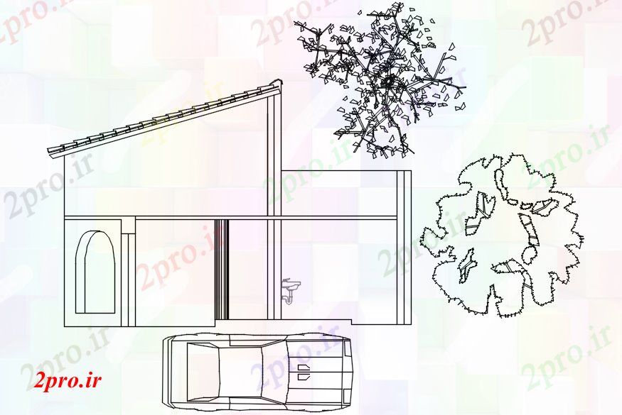 دانلود نقشه خانه های کوچک ، نگهبانی ، سازمانی - نما بخشی از bunglow (کد88107)