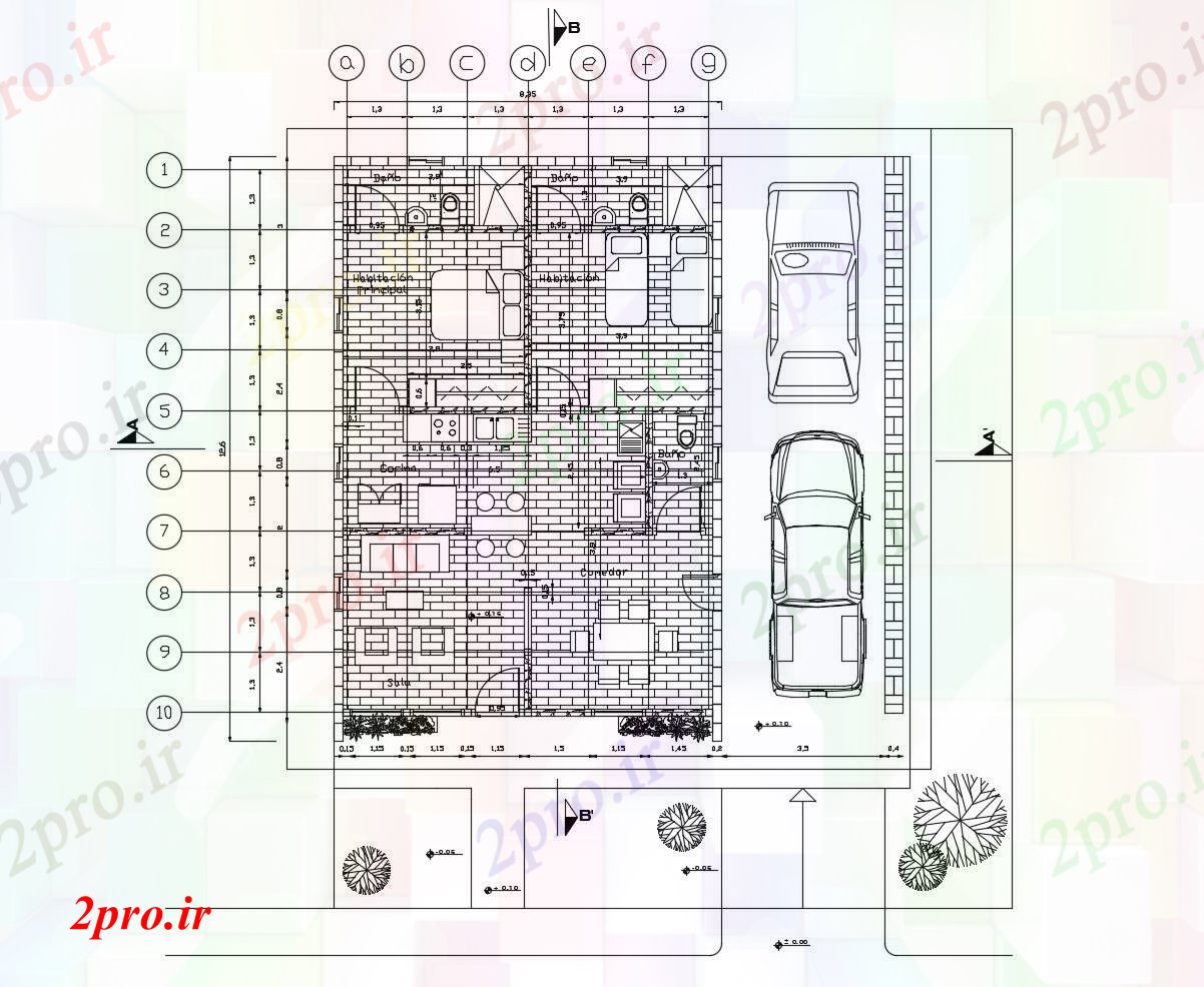 دانلود نقشه مسکونی  ، ویلایی ، آپارتمان  طرحی خانه 835mtr X 126mtr با ابعاد جزئیات (کد88143)