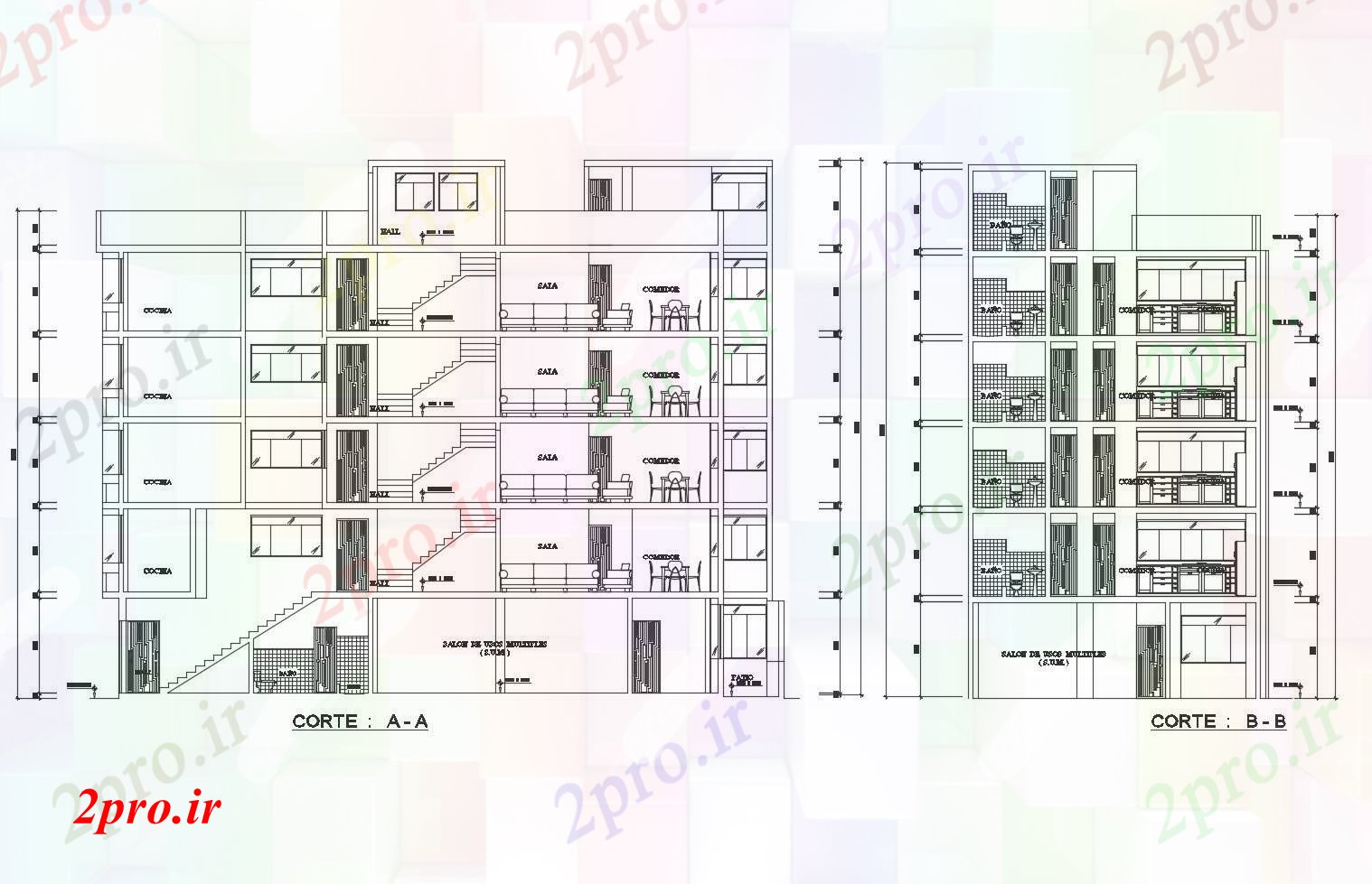 دانلود نقشه مسکونی  ، ویلایی ، آپارتمان   از آپارتمان   با ابعاد جزئیات  (کد88146)