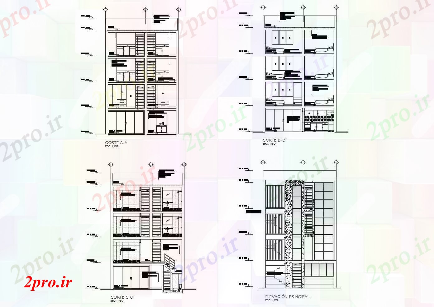 دانلود نقشه مسکونی  ، ویلایی ، آپارتمان  آپارتمان با نما و بخش (کد88157)