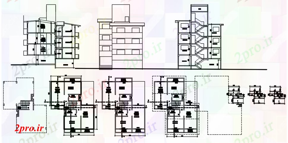 دانلود نقشه مسکونی  ، ویلایی ، آپارتمان  آپارتمان با نما و بخش  (کد88258)