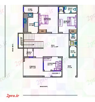 دانلود نقشه مسکونی  ، ویلایی ، آپارتمان  طرحی بندی طرحی برای 30 'X 40' گوشه خانه (کد88278)