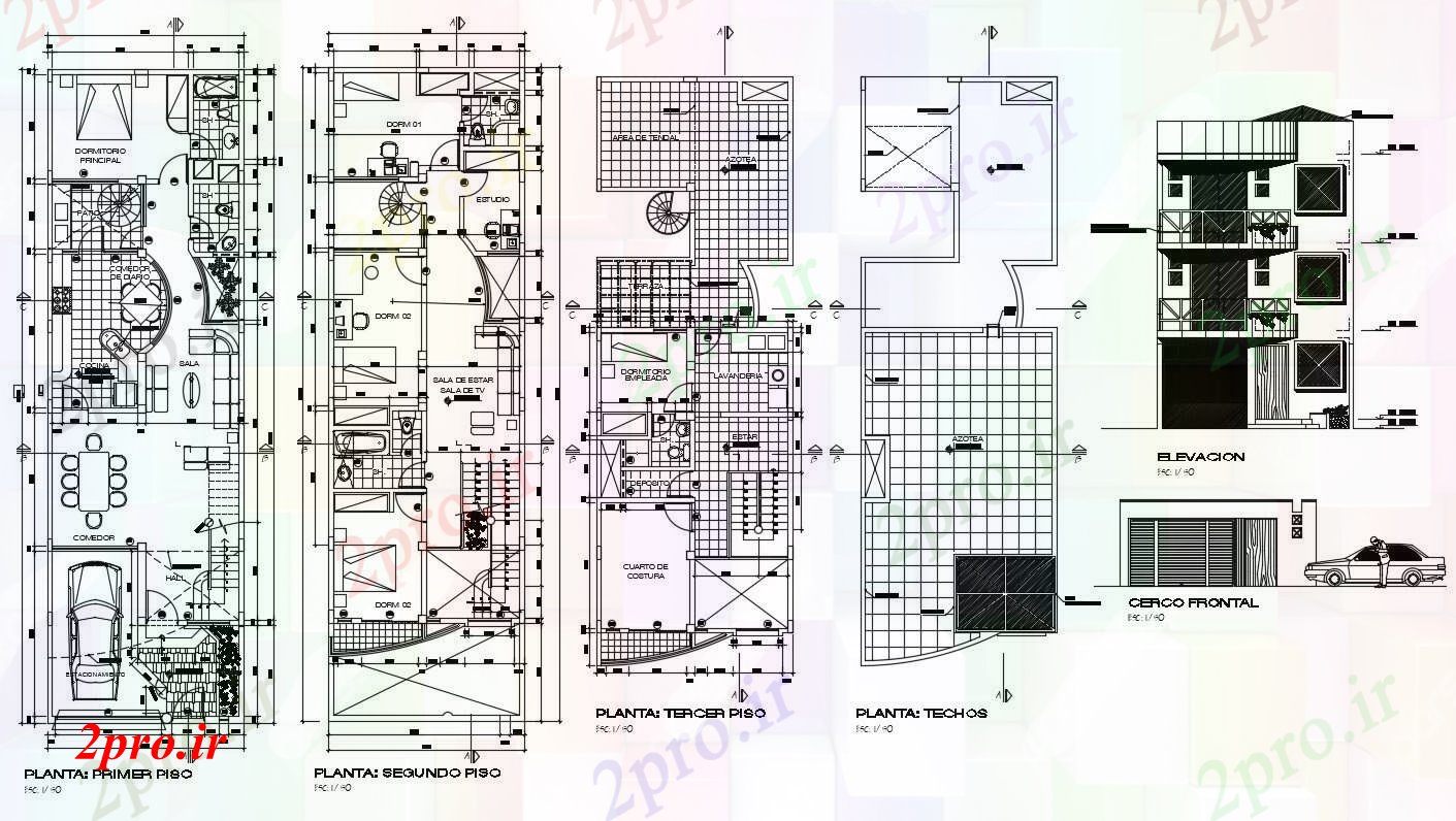 دانلود نقشه مسکونی  ، ویلایی ، آپارتمان  طرحی خانه با جزئیات نما (کد88301)