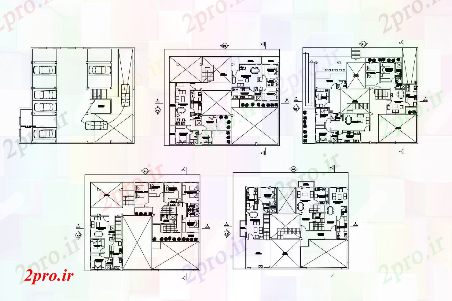 دانلود نقشه مسکونی  ، ویلایی ، آپارتمان  خانه طراحی با جزئیات مبلمان  (کد88302)