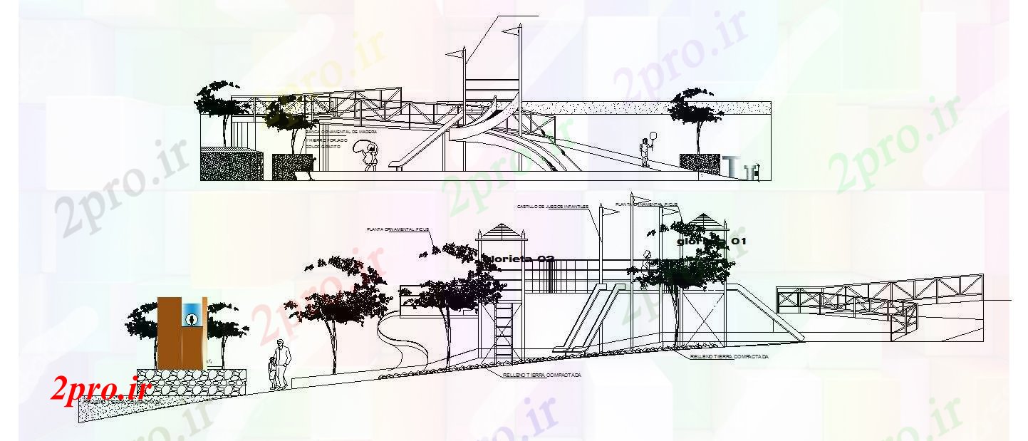 دانلود نقشه مسکونی  ، ویلایی ، آپارتمان  نما بخشی از زمین بازی (کد88338)