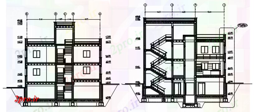 دانلود نقشه مسکونی  ، ویلایی ، آپارتمان  نما بخشی از آپارتمان   های مسکونی (کد88343)