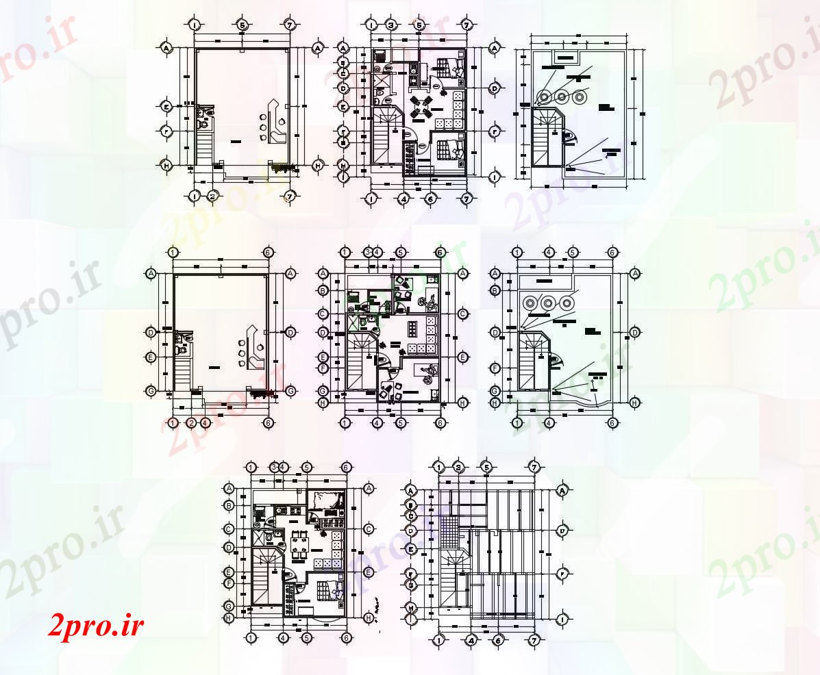 دانلود نقشه مسکونی  ، ویلایی ، آپارتمان  طرحی خانه های مسکونی با جزئیات مبلمان (کد88347)