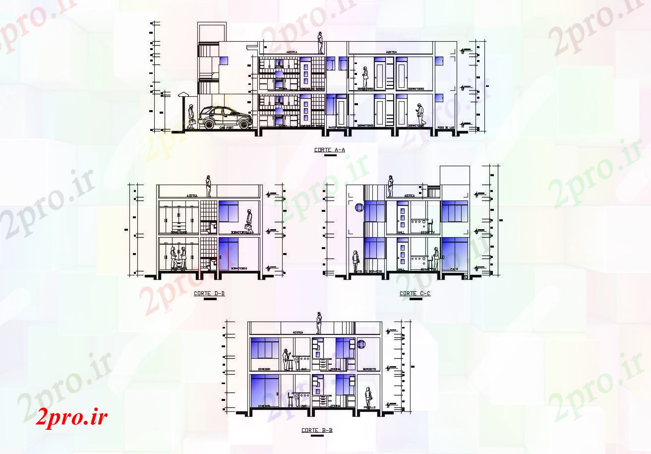 دانلود نقشه مسکونی  ، ویلایی ، آپارتمان  طراحی خانه با ابعاد جزئیات  (کد88376)