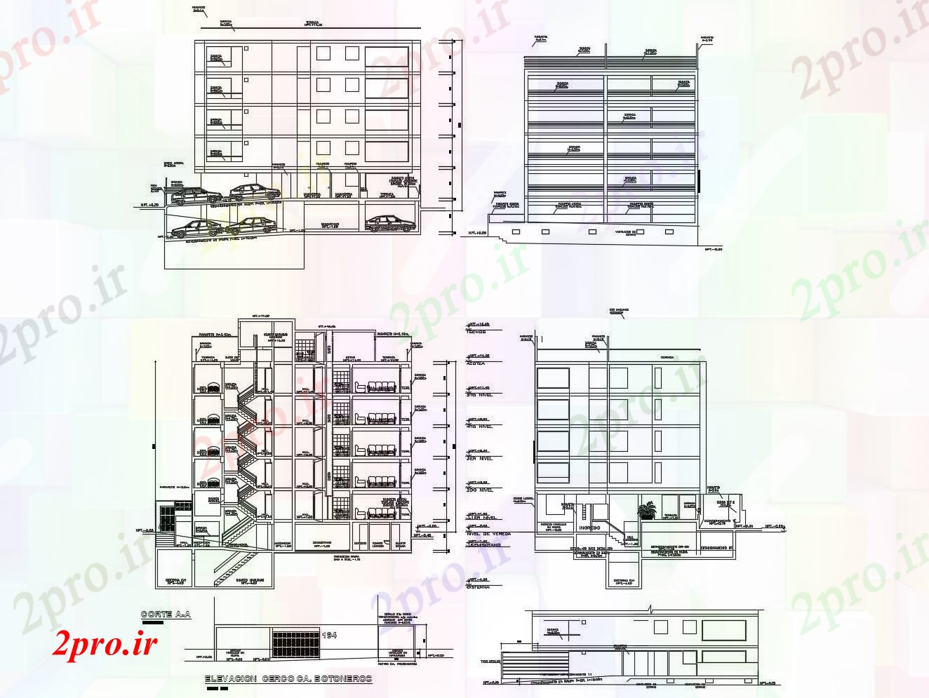 دانلود نقشه مسکونی  ، ویلایی ، آپارتمان    آپارتمان   مسکونی با نما و بخش (کد88380)