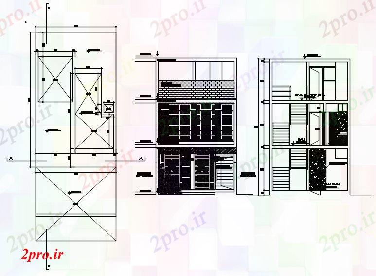 دانلود نقشه مسکونی  ، ویلایی ، آپارتمان  طراحی خانه با نما و بخش  (کد88389)