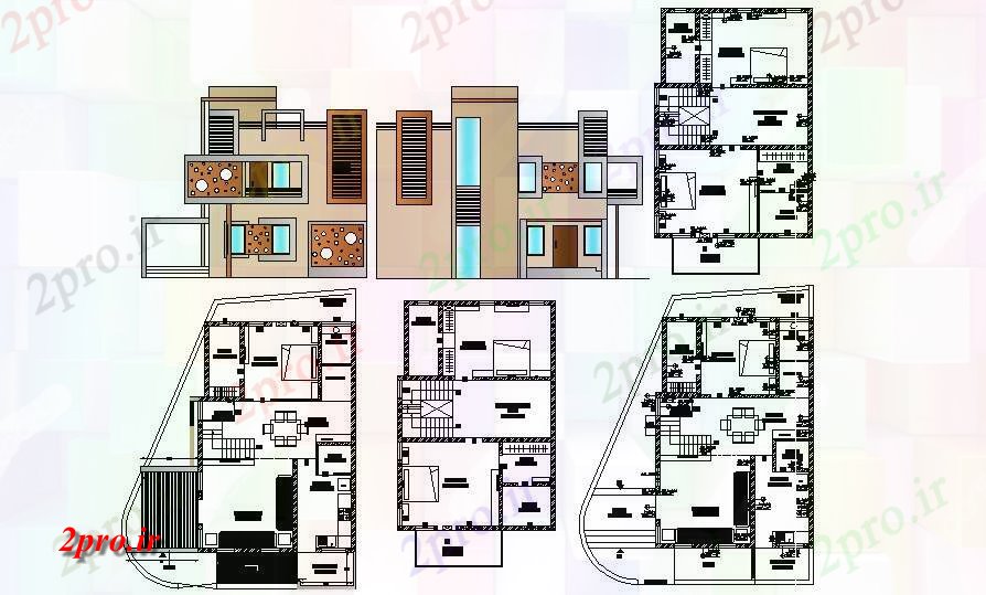 دانلود نقشه مسکونی  ، ویلایی ، آپارتمان  طراحی خانه با جزئیات نما  (کد88394)