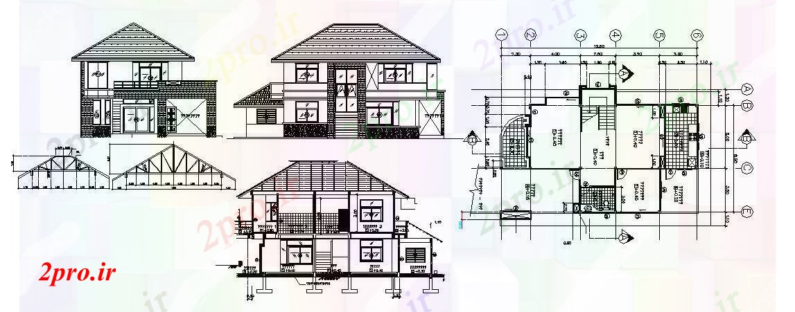 دانلود نقشه خانه های کوچک ، نگهبانی ، سازمانی - طرحی ویلایی با ابعاد جزئیات (کد88406)