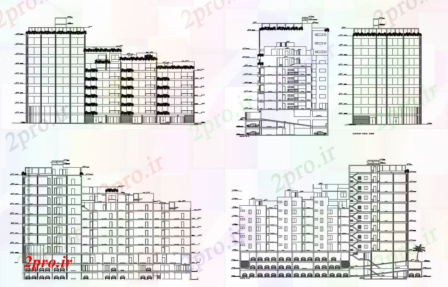 دانلود نقشه مسکونی  ، ویلایی ، آپارتمان   ساختمان مسکونی با جزئیات نما (کد88435)