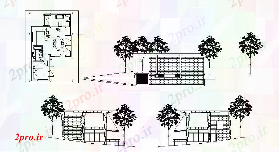 دانلود نقشه مسکونی  ، ویلایی ، آپارتمان   اتوکد از داخل کابین توریستی با نما مختلف (کد88455)