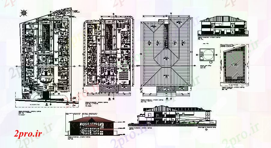 دانلود نقشه بیمارستان -  درمانگاه -  کلینیک طرحی بیمارستان 2240mtr X 3280mtr با نما و بخش  (کد88463)