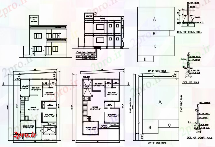 دانلود نقشه مسکونی  ، ویلایی ، آپارتمان  طرحی خانه با بخش و نما (کد88481)