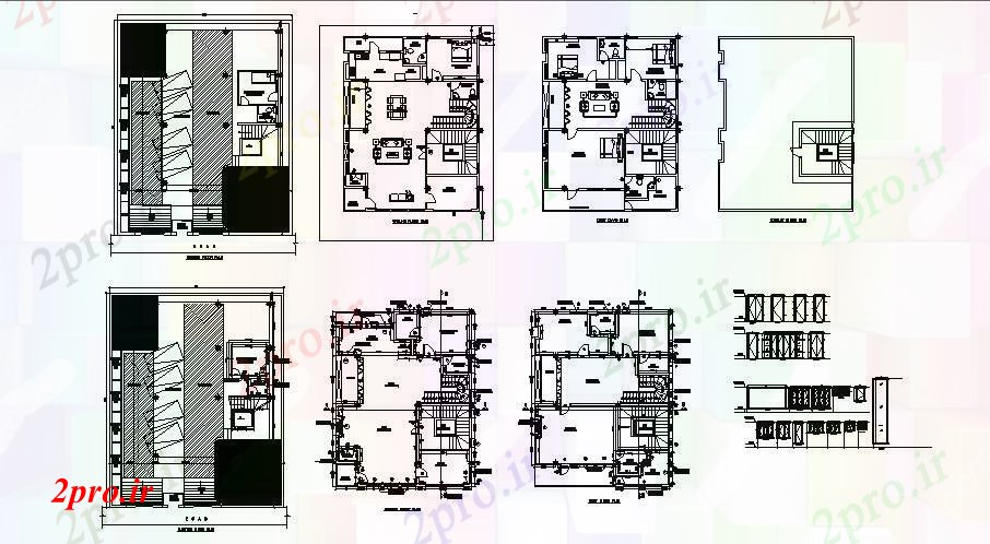 دانلود نقشه مسکونی  ، ویلایی ، آپارتمان  طرحی از آپارتمان   های مسکونی 48 'X 59' با ابعاد جزئیات (کد88484)