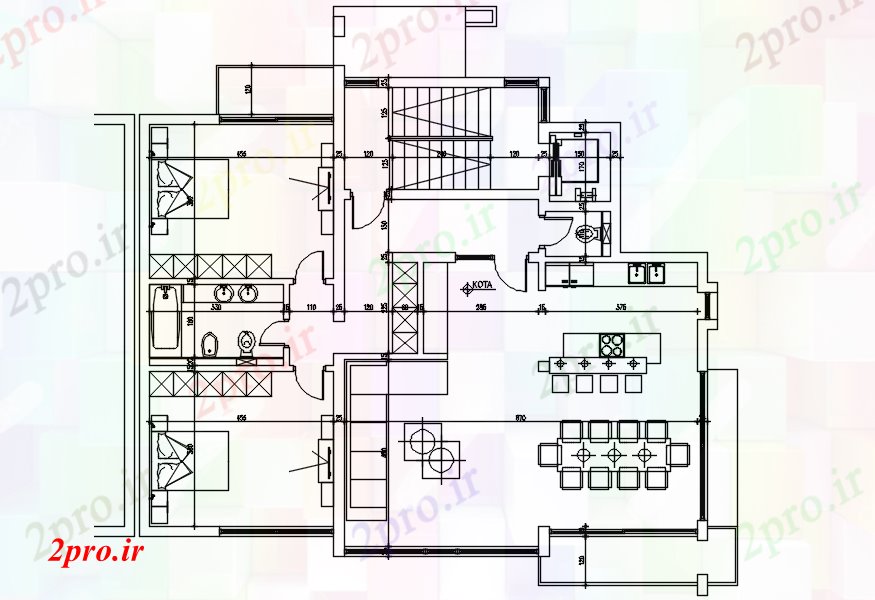 دانلود نقشه مسکونی  ، ویلایی ، آپارتمان  طرحی طبقه از خانه با ابعاد جزئیات (کد88489)