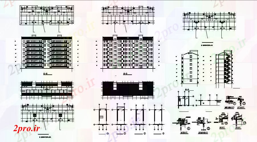 دانلود نقشه ساختمان اداری - تجاری - صنعتی طراحی پلان چند طبقه ساختمان (کد88552)