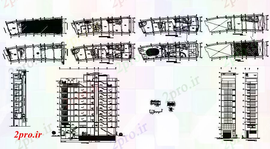 دانلود نقشه هتل - رستوران - اقامتگاه هتل ساختمان نمای 7 در 28 متر (کد88561)