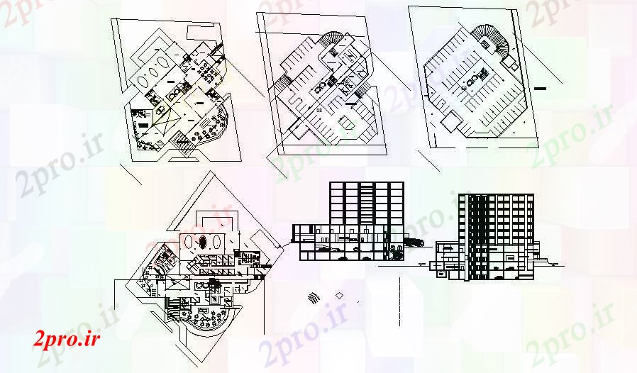 دانلود نقشه ساختمان اداری - تجاری - صنعتی چند طبقه ساختمان های مختلف بخش 51 در 52 متر (کد88636)