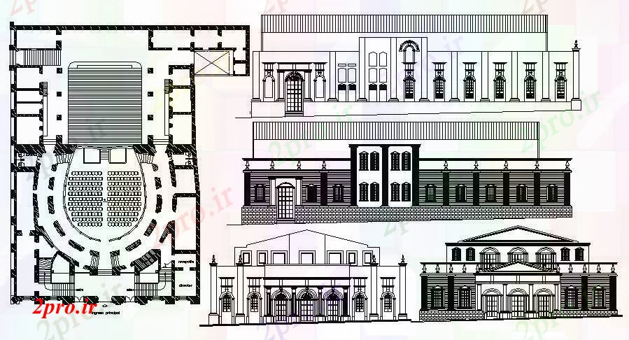 دانلود نقشه معماری معروف سالن طرحی با ابعاد 32 در 48 متر (کد88666)