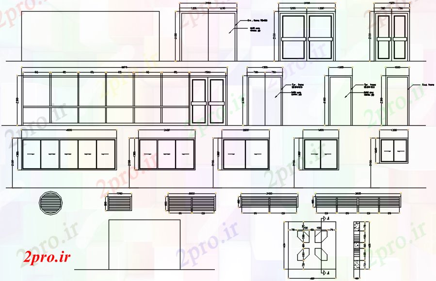 دانلود نقشه جزئیات طراحی در و پنجره  درب و پنجره نشیمن (کد88701)