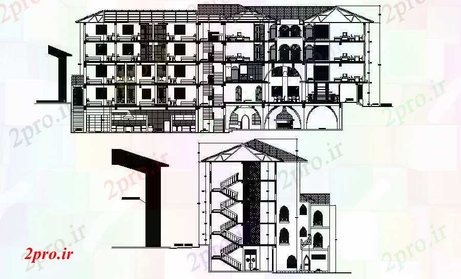دانلود نقشه ساختمان اداری - تجاری - صنعتی ساختمان مسکونی طرحی و نما (کد88718)