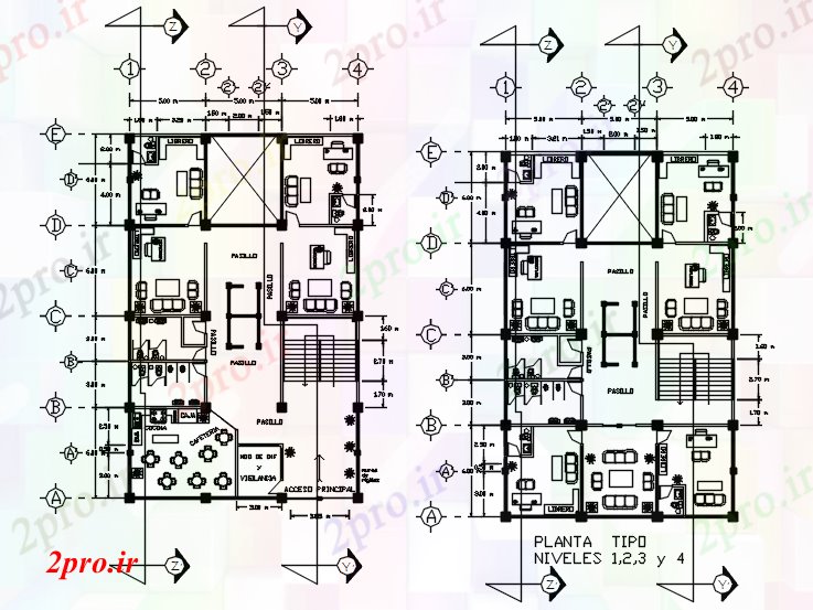 دانلود نقشه ساختمان اداری - تجاری - صنعتی دفتر طراحی و طرحی بندی 16 در 24 متر (کد88747)