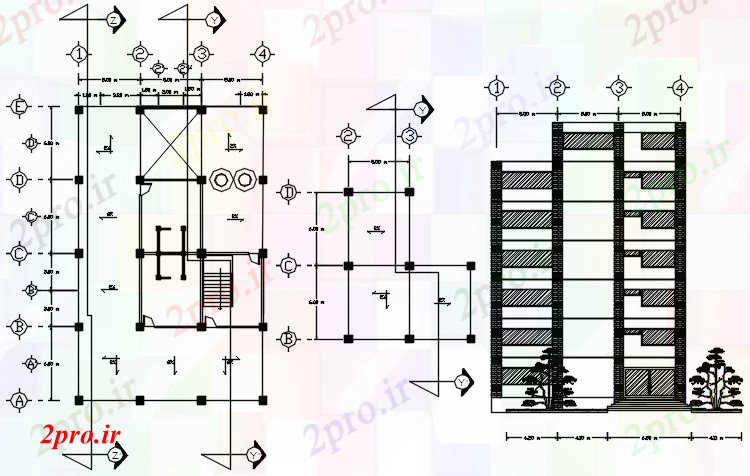 دانلود نقشه ساختمان اداری - تجاری - صنعتی طبقه ساختمان طراحی 16 در 24 متر (کد88748)