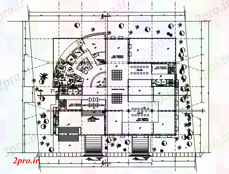 دانلود نقشه ساختمان اداری - تجاری - صنعتی طرحی دفتر داخلی 50 در 63 متر (کد88752)