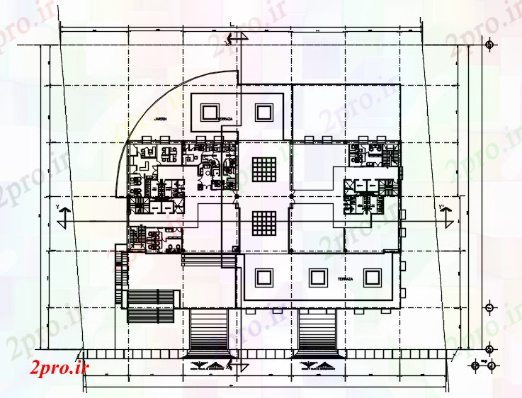 دانلود نقشه ساختمان اداری - تجاری - صنعتی دفتر طراحی 50 در 63 متر (کد88753)