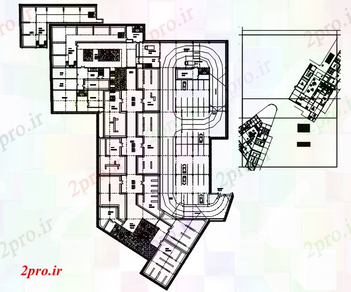 دانلود نقشه ساختمان اداری - تجاری - صنعتی طراحی چند منظوره ساختمان 49 در 80 متر (کد88783)