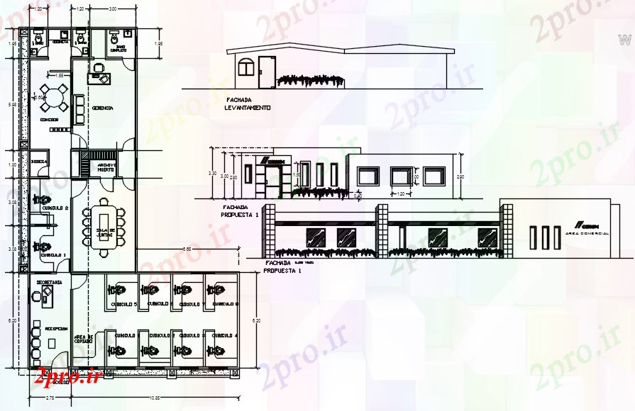 دانلود نقشه ساختمان اداری - تجاری - صنعتی دفتر طرحی چیدمان 15 در 23 متر (کد88787)