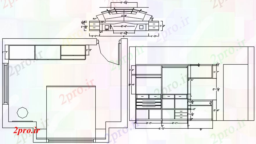 دانلود نقشه مسکونی  ، ویلایی ، آپارتمان  طراحی اتاق خواب با ابعاد جزئیات (کد88897)