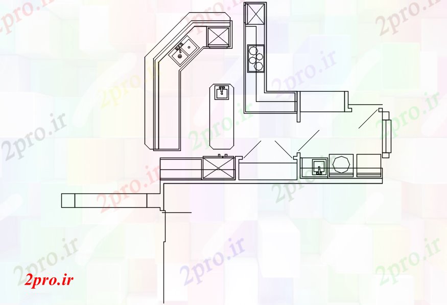 دانلود نقشه مسکونی  ، ویلایی ، آپارتمان  طراحی آشپزخانه طرحی  (کد88904)