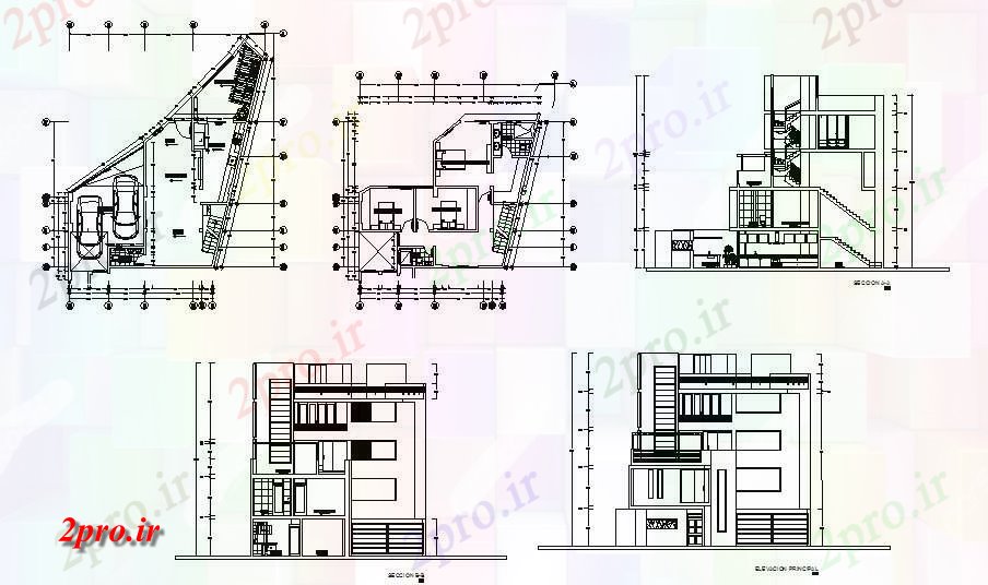 دانلود نقشه مسکونی  ، ویلایی ، آپارتمان  طراحی خانه با نما و بخش (کد88913)