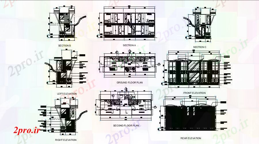 دانلود نقشه مسکونی  ، ویلایی ، آپارتمان  طراحی کانتینر با بخش و نما های مختلف (کد88922)