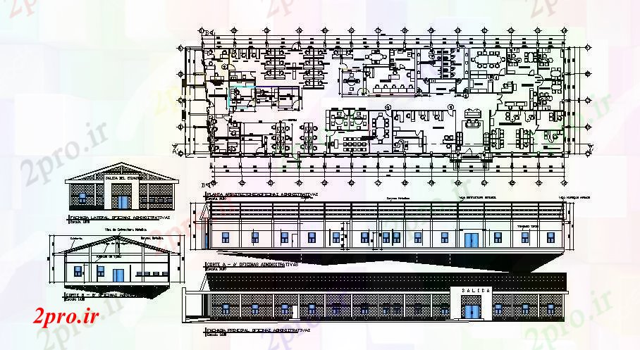 دانلود نقشه ساختمان اداری - تجاری - صنعتی طرحی اداره 16 در 21 متر (کد88961)