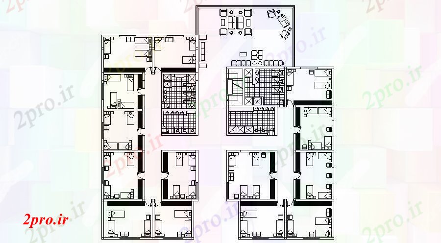 دانلود نقشه هتل - رستوران - اقامتگاه مهمان خانه طراحی 25 در 28 متر (کد89042)