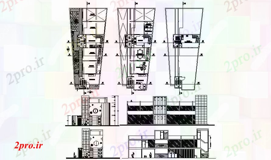 دانلود نقشه ساختمان اداری - تجاری - صنعتی ساختمان اداری نمای 8 در 24 متر (کد89043)