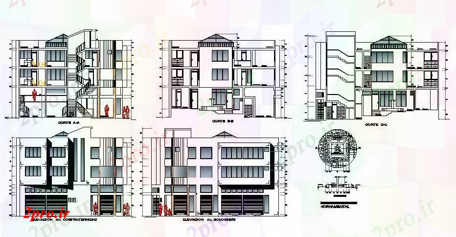 دانلود نقشه ساختمان اداری - تجاری - صنعتی طراحی ساده ساختمان تجاری (کد89046)