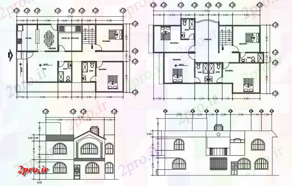 دانلود نقشه خانه مسکونی ، ویلاطرحی خانه مدرن 10 در 15 متر (کد89082)