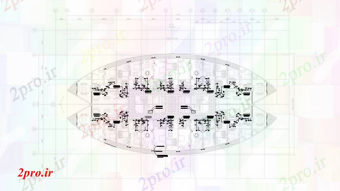 دانلود نقشه هتل - رستوران - اقامتگاه هتل طرح 34 در 77 متر (کد89085)