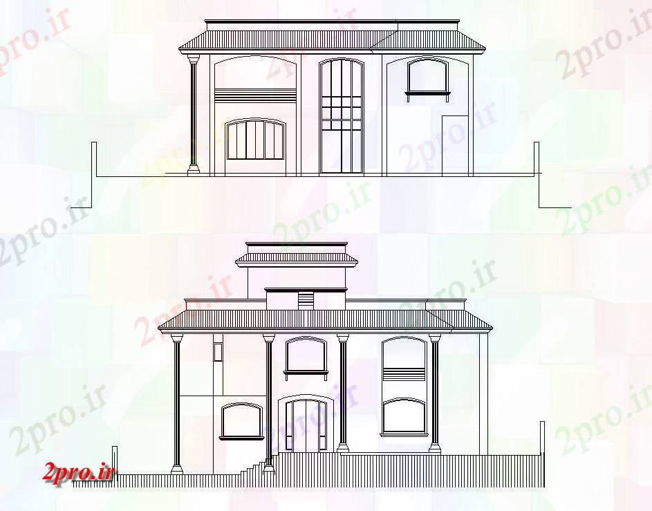 دانلود نقشه خانه های کوچک ، نگهبانی ، سازمانی - نما ویلا مسکونی (کد89133)