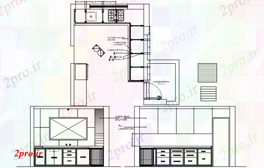 دانلود نقشه مسکونی  ، ویلایی ، آپارتمان  طرحی آشپزخانه (کد89198)