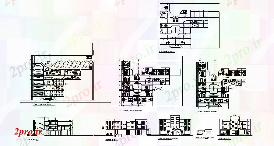 دانلود نقشه هتل - رستوران - اقامتگاه برنامه طراحی هتل 31 در 36 متر (کد89226)